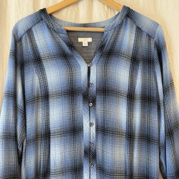 J.Jill Women Plaid Elliptical Shirtdress‎ Size Large Cobalt Blue Casual Classic - Picture 3 of 9